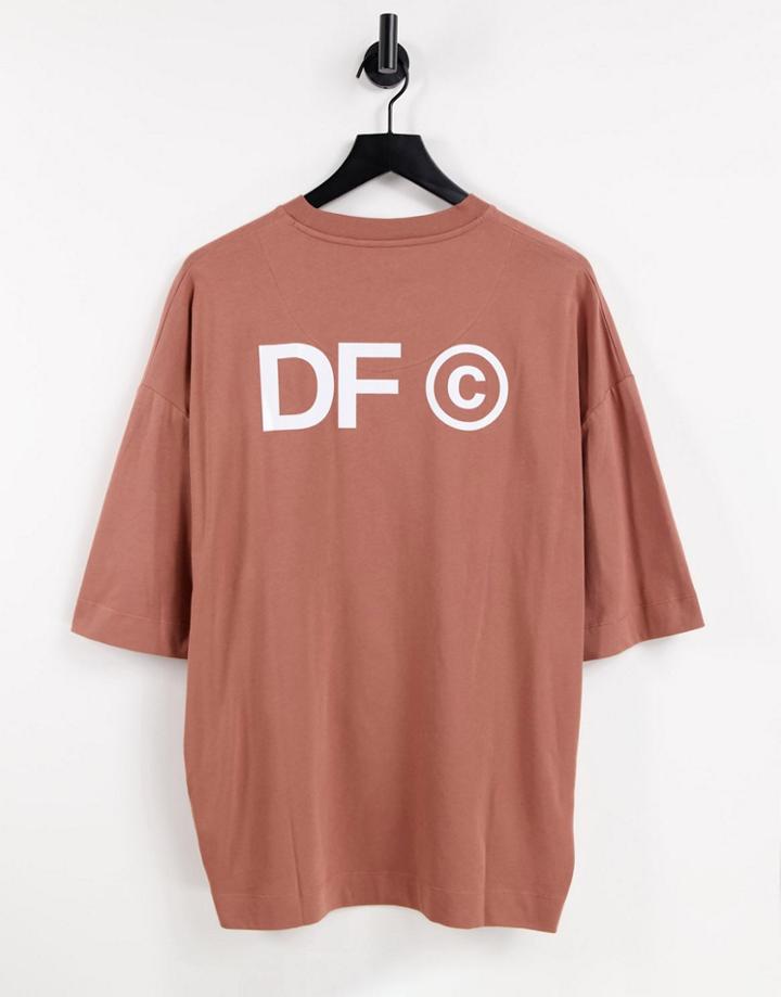 Asos Dark Future Oversized T-shirt With Front And Back Logo Prints In Brown