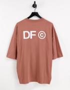 Asos Dark Future Oversized T-shirt With Front And Back Logo Prints In Brown
