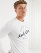 Jack & Jones Long Sleeve Round Logo Top In White