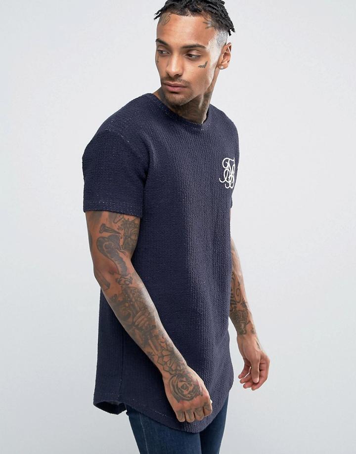 Siksilk Indigo T-shirt With Curved Hem - Navy
