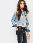Replay Cropped Fitted Denim Jacket - Blue