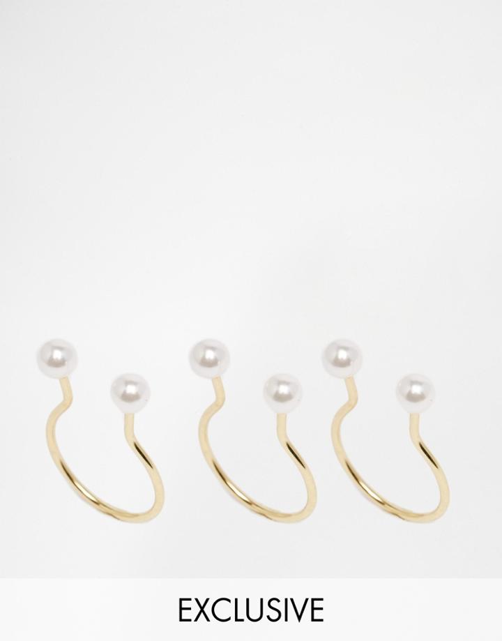Monki 3-pack Rings With Pearls - Gold