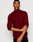 Asos Chevron Design Jumper In Merino Wool Mix - Burgundy