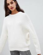 Bershka Mono Striped Jersey Sweater - White