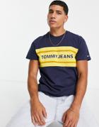 Tommy Jeans Color Block Chest Stripe Logo T-shirt In Navy