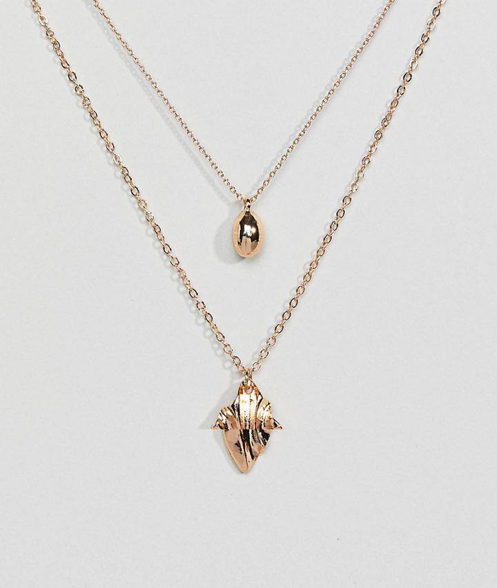 Asos Ball And Folded Metal Pendant Multirow Necklace - Gold