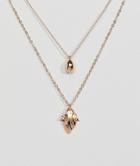 Asos Ball And Folded Metal Pendant Multirow Necklace - Gold