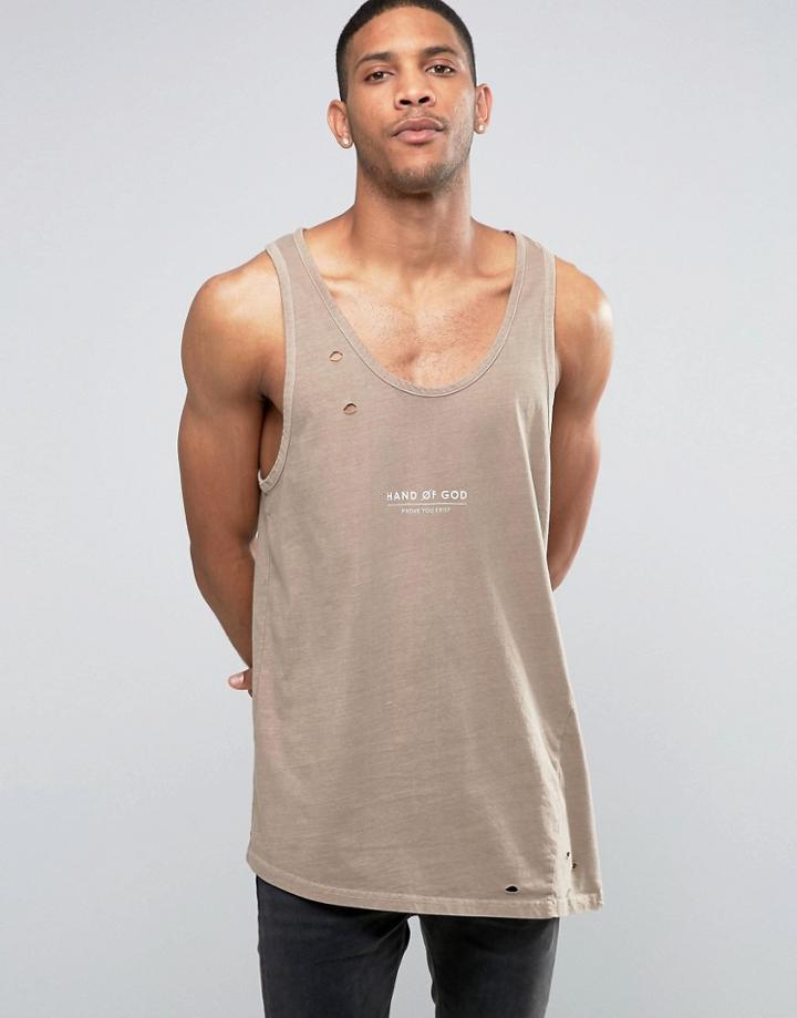 Hand Of God Oil Washed Tank With Asymmetric Hem - Stone