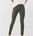 Esprit Skinny Denim Jean With Side Pockets In Khaki-green