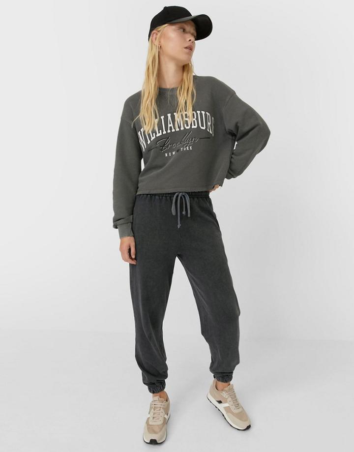 Stradivarius Williamsburg Sweatshirt In Gray Acid Wash-grey