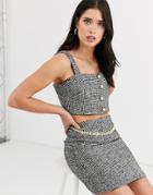 Fashion Union Boucle Structured Top Two-piece With Pearl Button-multi