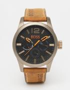 Boss Orange Paris Leather Watch In Brown - Brown