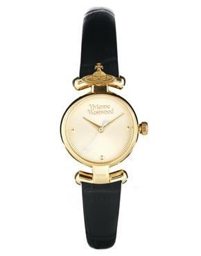 Vivienne Westwood Orb Black Leather Strap Watch - Black