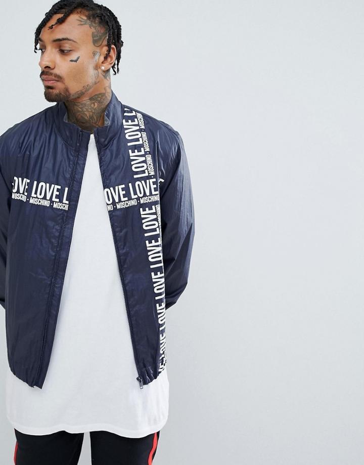 Love Moschino Cross Body Logo Windbreaker Jacket-navy