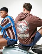 Asos Design Oversized Hoodie In Brown Acid Wash With Back Retro Print