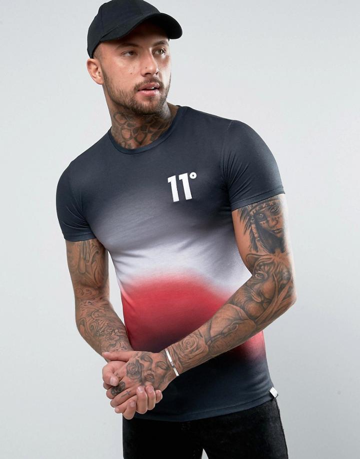 11 Degrees Muscle T-shirt In Black With Fade - Black