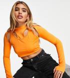 Asyou Cut Out Overlay Longsleeve Top In Orange