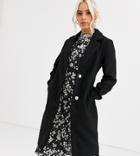 New Look Petite Wool Belted Tailored Coat In Black