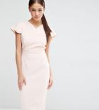 Vesper Pencil Dress With Frill Sleeve - Pink