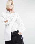 Asos Cotton Shirt With Open Ruffle Sleeve - White