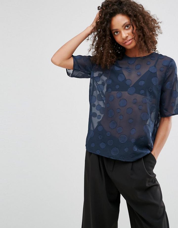 Selected Valera Sheer Dot Shell Top - Navy