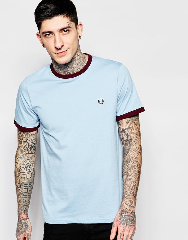 Fred Perry Ringer T-shirt With Logo - Sky Blue