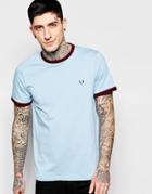 Fred Perry Ringer T-shirt With Logo - Sky Blue