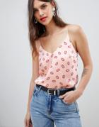 River Island Cami Top In Pink Lips Print