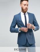 Number Eight Savile Row Skinny Suit Jacket In Micro Herringbone - Blue