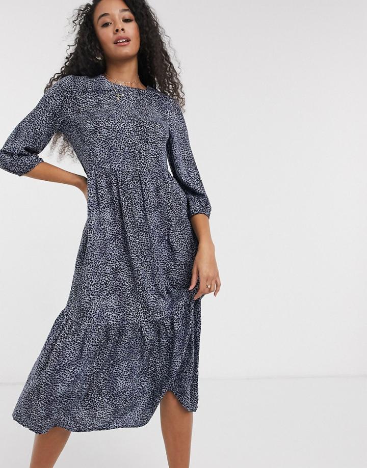 New Look Tiered Smock Midaxi Dress In Blue Mini Polka Dot-blues