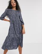 New Look Tiered Smock Midaxi Dress In Blue Mini Polka Dot-blues