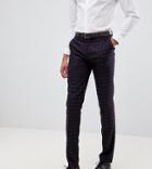 Farah Hurstleigh Skinny Fit Check Suit Pants In Burgundy - Red