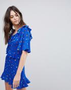 Fashion Union Scoop Neck Mini Dress With Ruffle Detail - Blue