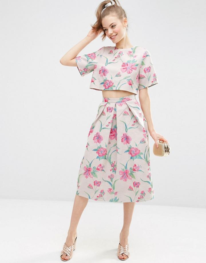 Asos Premium Jacquard Prom Skirt Co-ord - Bright Floral