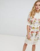 Hope & Ivy Premium All Over Floral Embroidered Mini Dress - Beige
