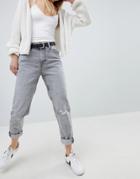 Bershka Mom Jean In Gray - Gray