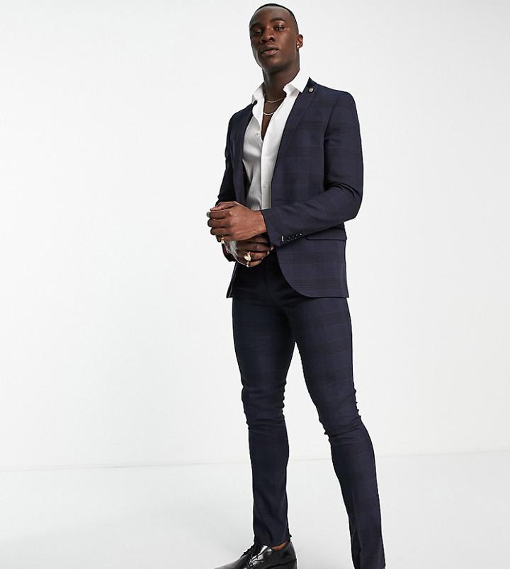 Twisted Tailor Anderson Tall Skinny Suit Jacket In Navy Check