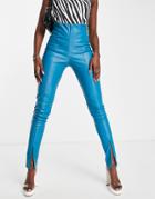 Rebellious Fashion Leather Look Leggings In Blue - Part Of A Set