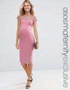 Asos Maternity Lace Insert Bodycon Midi Dress - Pink