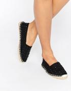 Pieces Haisha Black Stud Espadrille Flat Shoes - Black