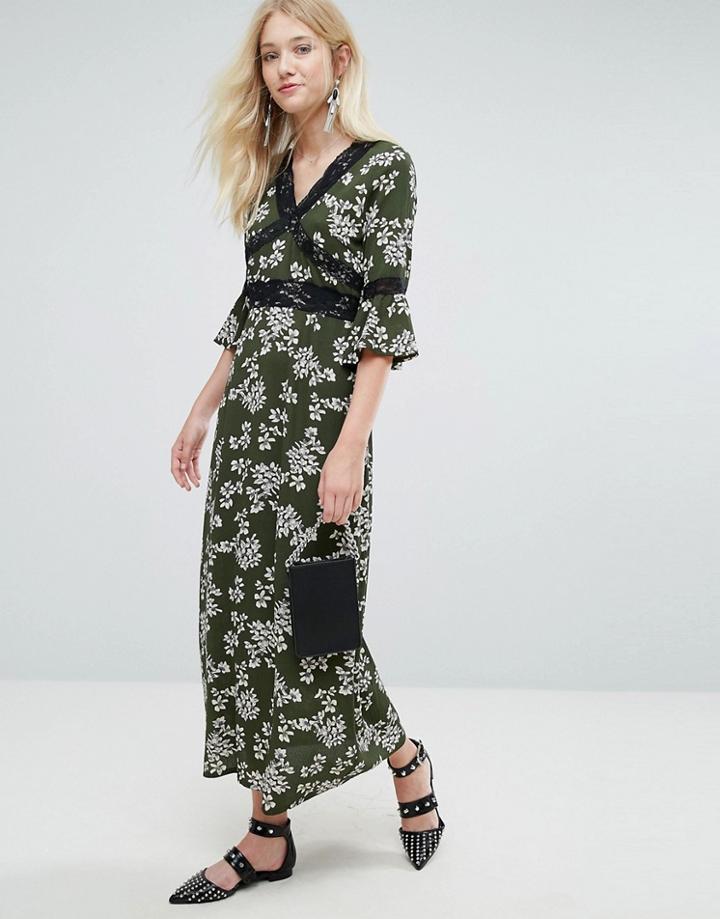 Liquorish Floral Print Maxi Dress - Black