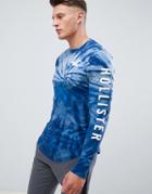 Hollister Sleeve Logo Tie Dye Long Sleeve Top In Navy - Navy