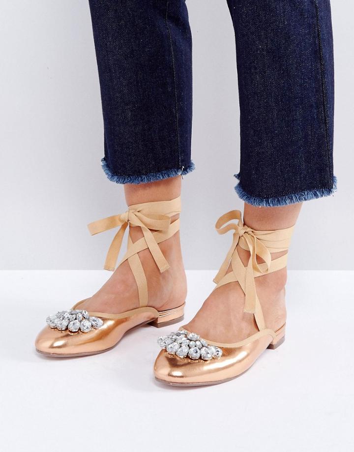 Asos Lady Luck Embellished Ballet Flats - Gold