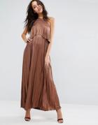 Asos Metallic Pleated Crop Top Maxi Dress - Copper