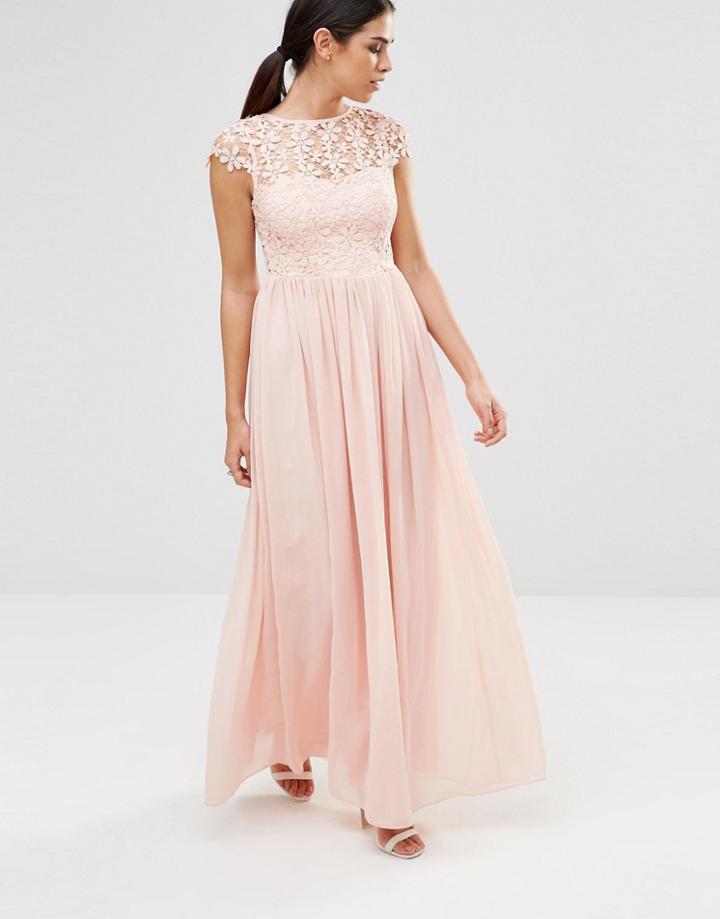 Club L Short Sleeve Crochet Maxi Dress - Nude