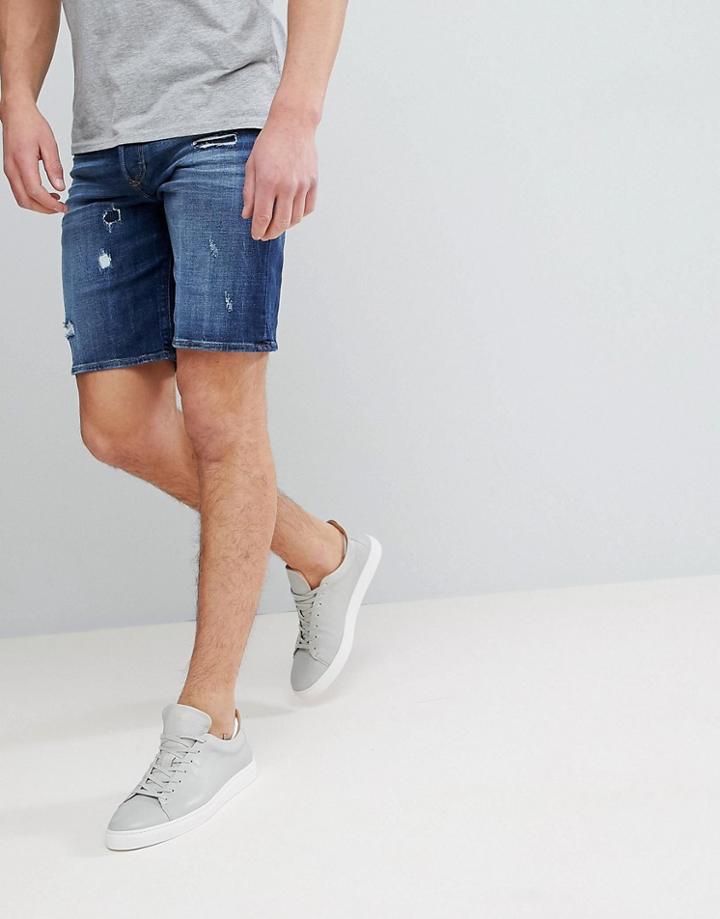 Diesel Bust Denim Shorts With Rip & Repair Details - Navy