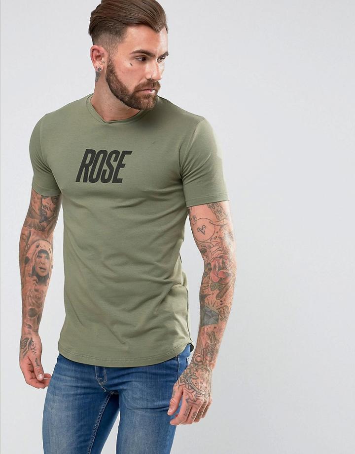 Rose London T-shirt In Khaki With Large Logo - Green