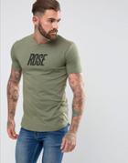Rose London T-shirt In Khaki With Large Logo - Green