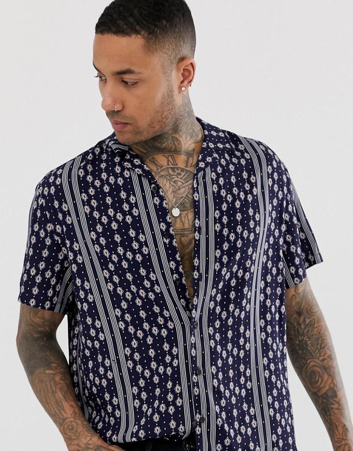 Good For Nothing Revere Collar Shirt In Navy Print