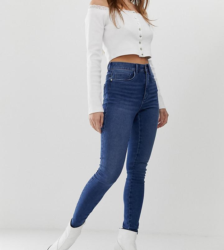 Only Petite High Waist Skinny Jeans In Dark Blue-blues